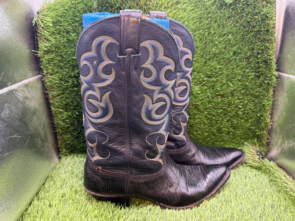 Vintage Nocona Western Boot Men's 7.5 Black Leather Cowboy Equestrian Rodeo